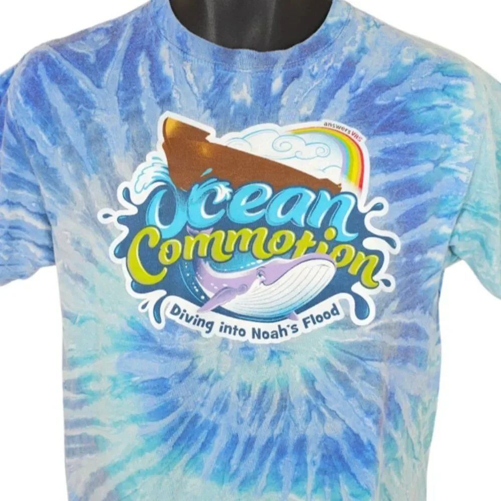 Vacation Bible School T Shirt Mens Size Small Blue Noahs Flood Ocean Commotion